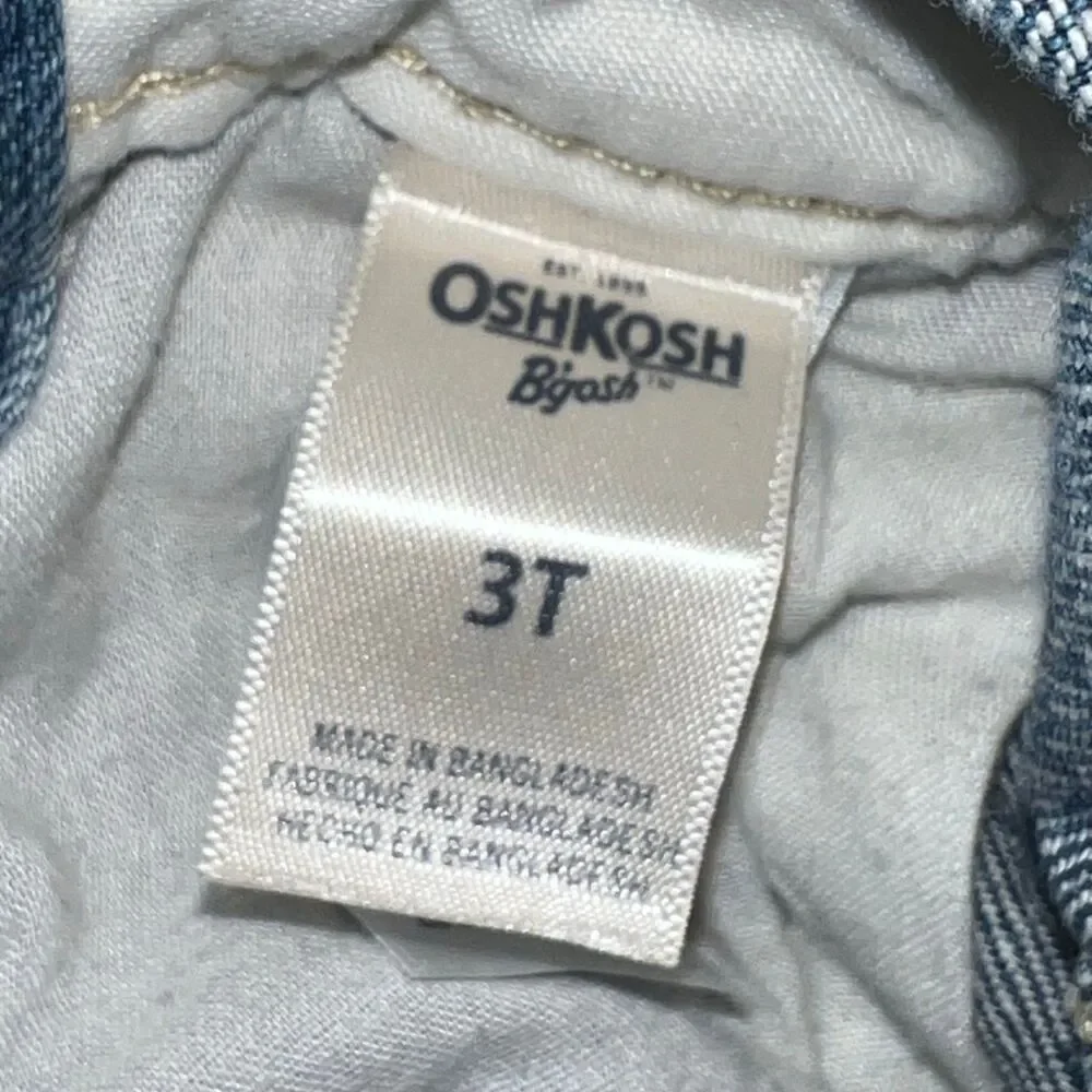 Oshkosh B'gosh Girls 3T Denim Polka Dot Overalls Blue White Belt Dungarees